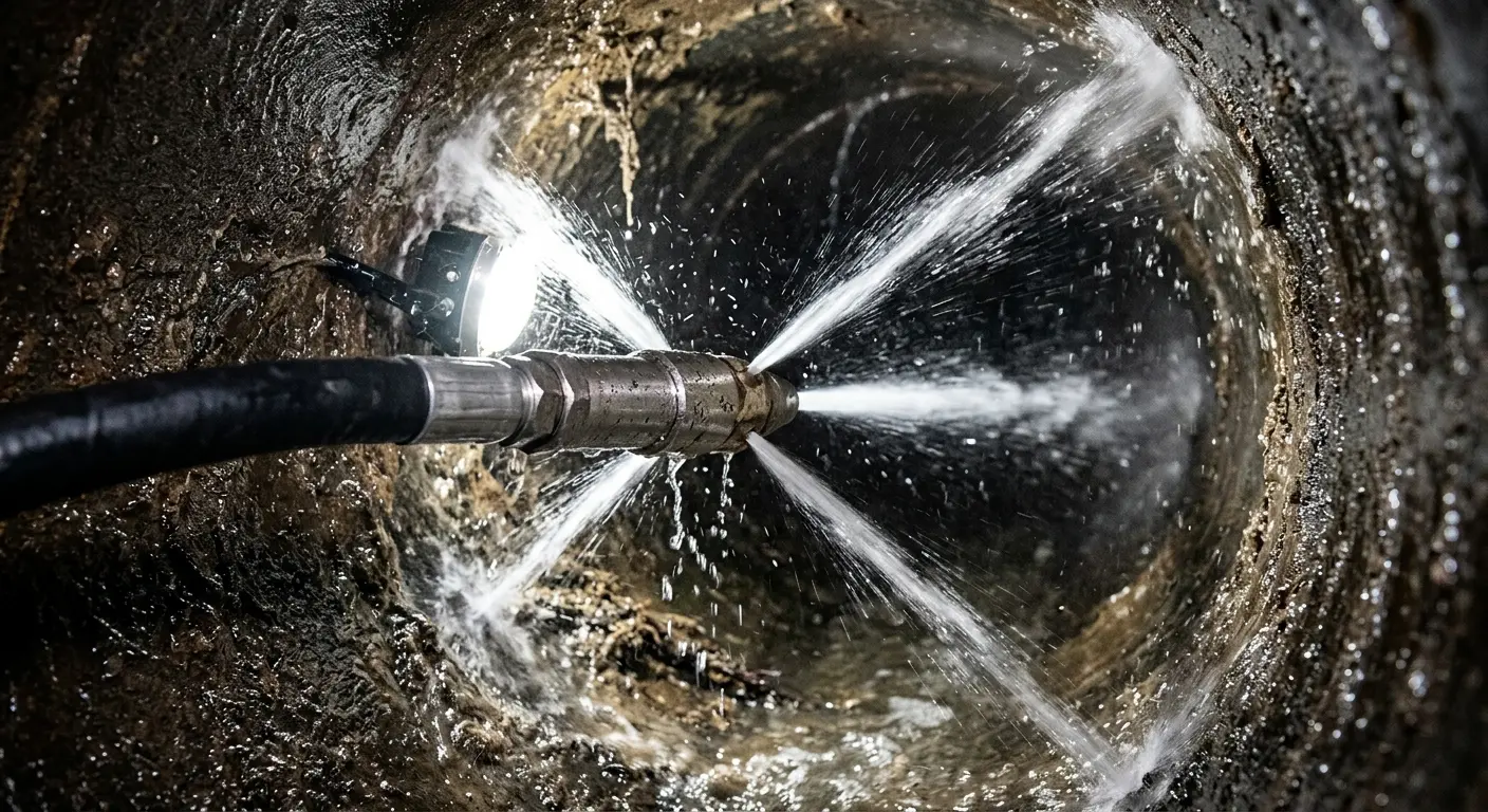 High-pressure hydro jetting nozzle cleaning sewer pipe for Trenchless Sewer Repair in Amsterdam